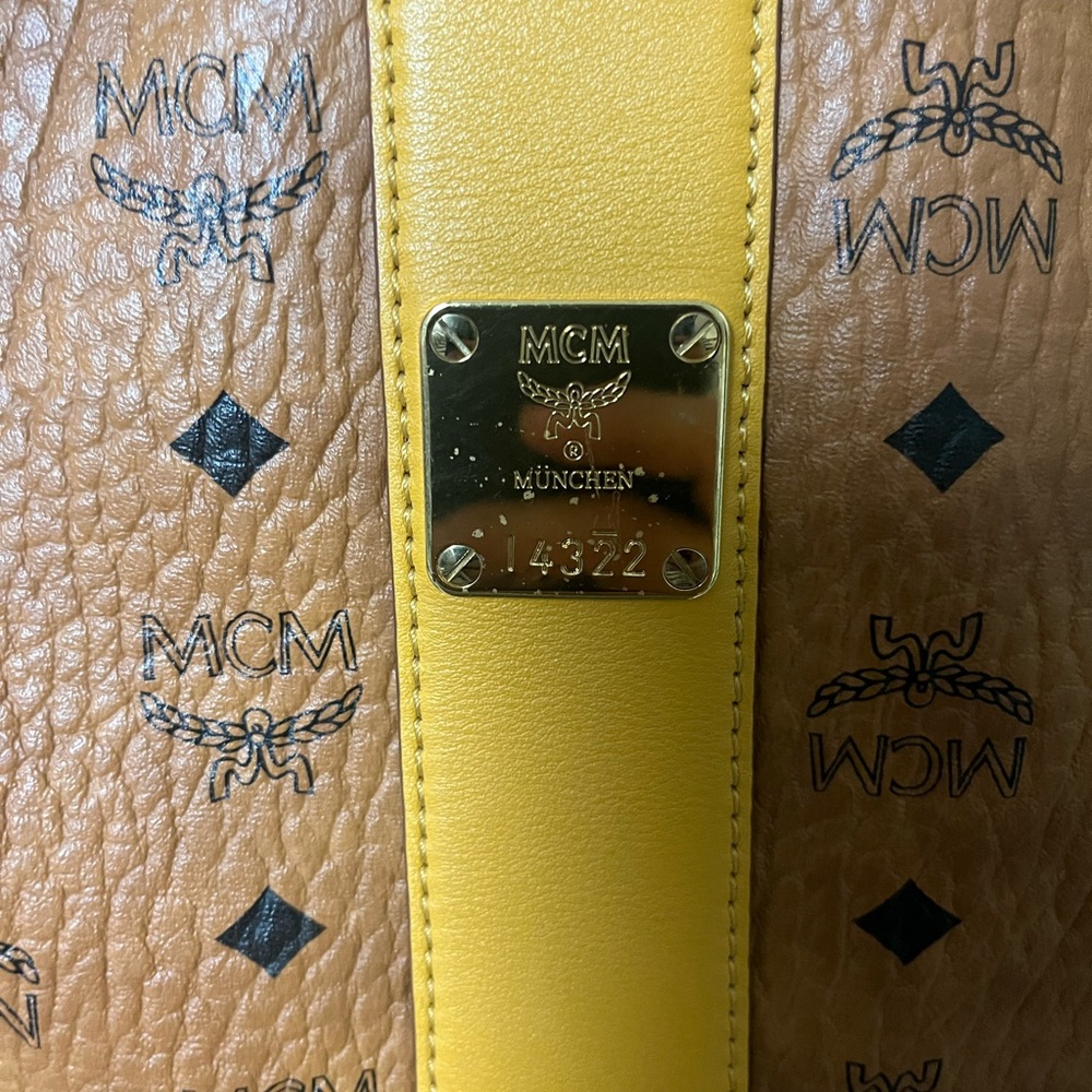 MCM Visetos Shopper Tote Bag Cognac with Signature Monogram- Tan/Yellow - Picture 3 of 12